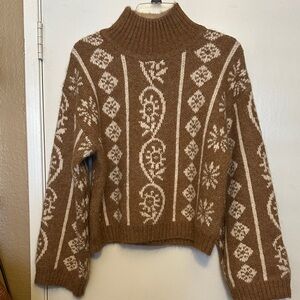 Promesa Brown & Cream Patterned Turtleneck Sweater